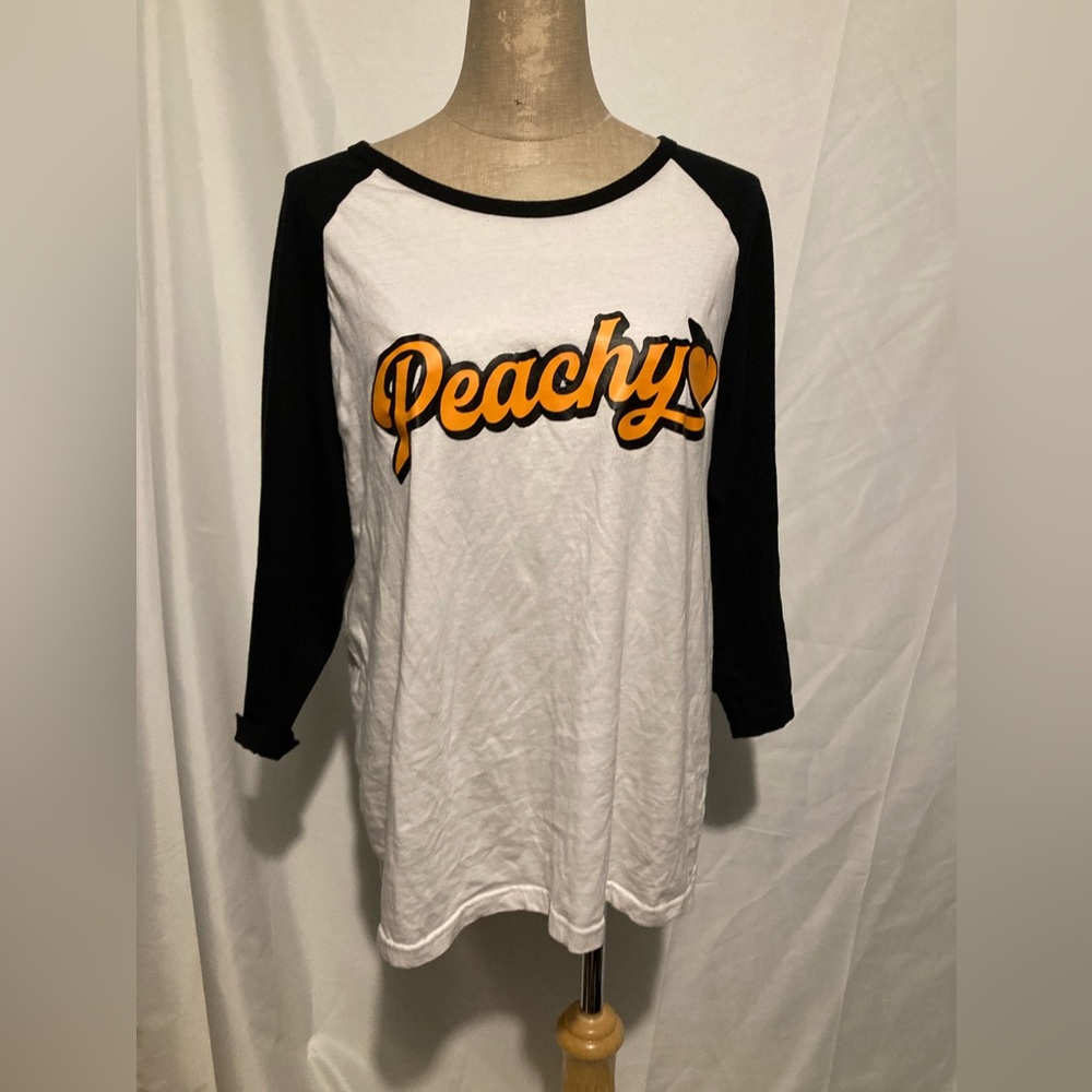 Unisex Vintage inspired cotton baseball tee with Peachy and peach size L